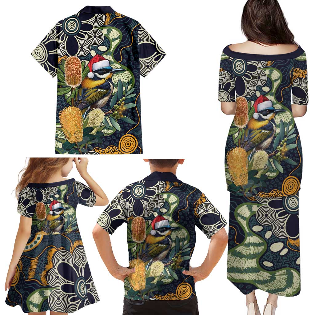 Aussie Honeyeaters Banksia Christmas Family Matching Puletasi and Hawaiian Shirt Aboriginal Dots Painting Blue Motif - Aussie Hoodie