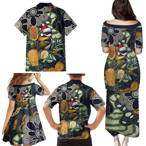 Aussie Honeyeaters Banksia Christmas Family Matching Puletasi and Hawaiian Shirt Aboriginal Dots Painting Blue Motif - Aussie Hoodie