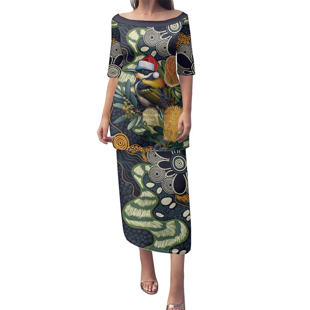 Aussie Honeyeaters Banksia Christmas Family Matching Puletasi and Hawaiian Shirt Aboriginal Dots Painting Blue Motif - Aussie Hoodie