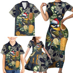 Aussie Honeyeaters Banksia Christmas Family Matching Short Sleeve Bodycon Dress and Hawaiian Shirt Aboriginal Dots Painting Blue Motif - Aussie Hoodie