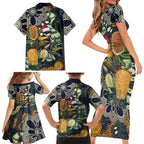 Aussie Honeyeaters Banksia Christmas Family Matching Short Sleeve Bodycon Dress and Hawaiian Shirt Aboriginal Dots Painting Blue Motif - Aussie Hoodie
