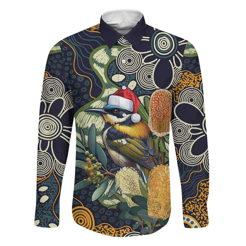 Aussie Honeyeaters Banksia Christmas Family Matching Short Sleeve Bodycon Dress and Hawaiian Shirt Aboriginal Dots Painting Blue Motif - Aussie Hoodie