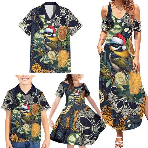 Aussie Honeyeaters Banksia Christmas Family Matching Summer Maxi Dress and Hawaiian Shirt Aboriginal Dots Painting Blue Motif - Aussie Hoodie
