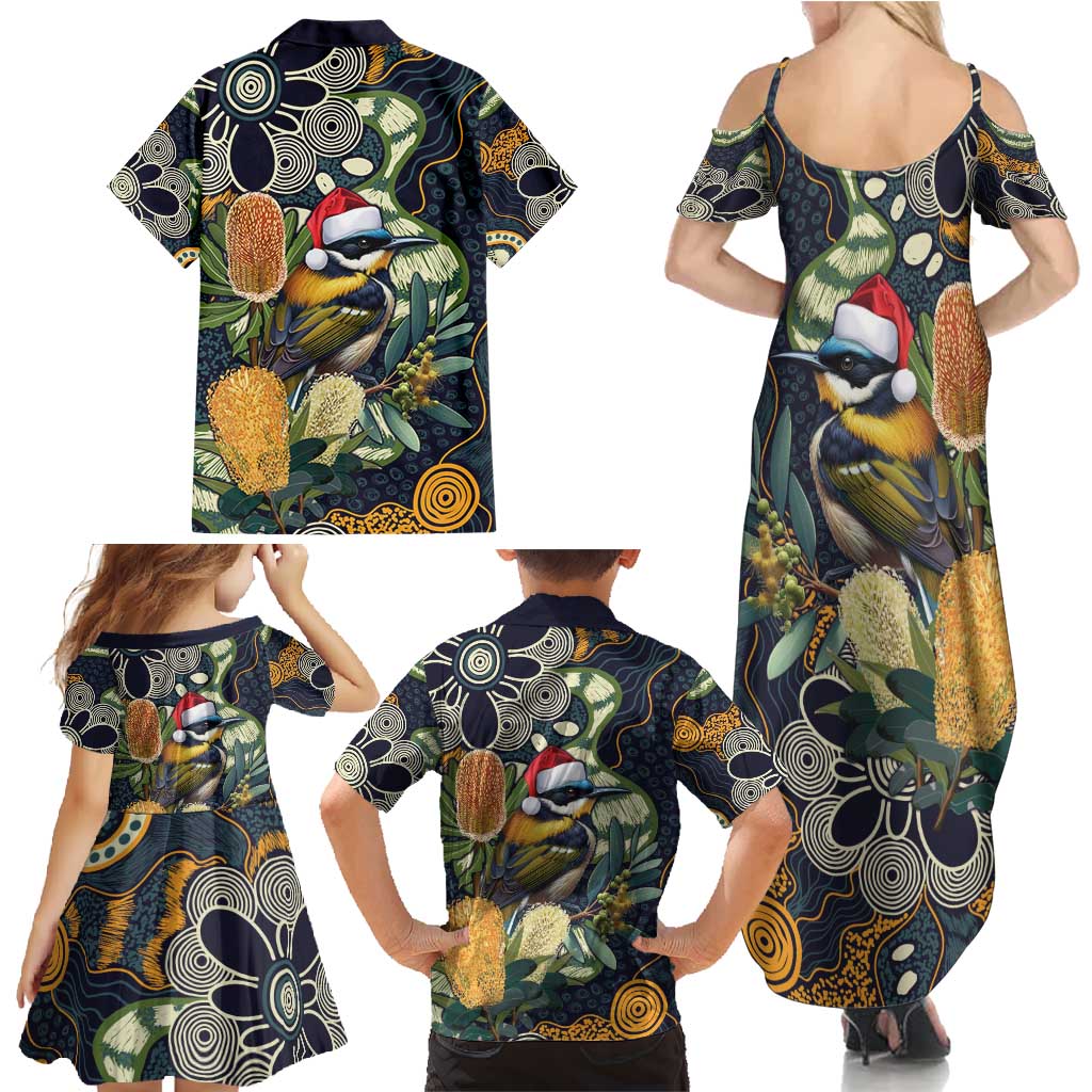Aussie Honeyeaters Banksia Christmas Family Matching Summer Maxi Dress and Hawaiian Shirt Aboriginal Dots Painting Blue Motif - Aussie Hoodie