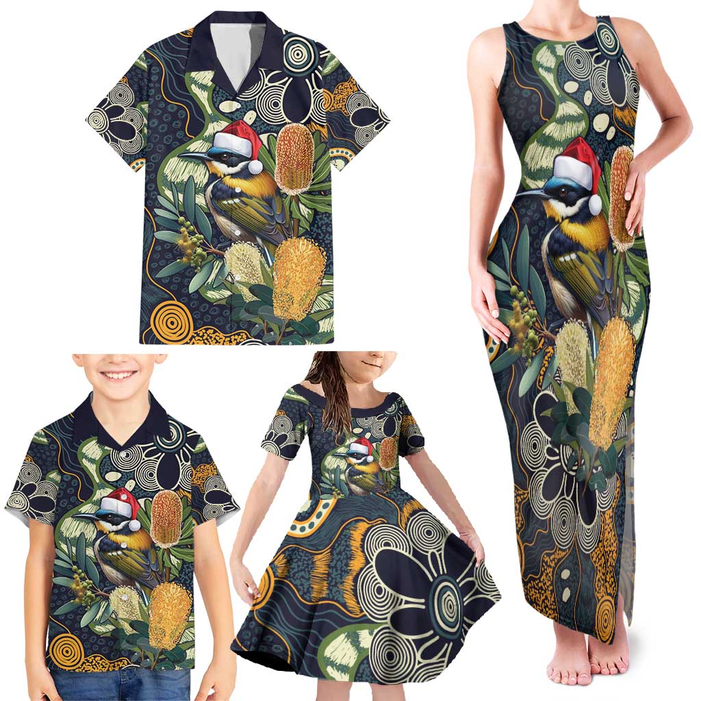 Aussie Honeyeaters Banksia Christmas Family Matching Tank Maxi Dress and Hawaiian Shirt Aboriginal Dots Painting Blue Motif - Aussie Hoodie