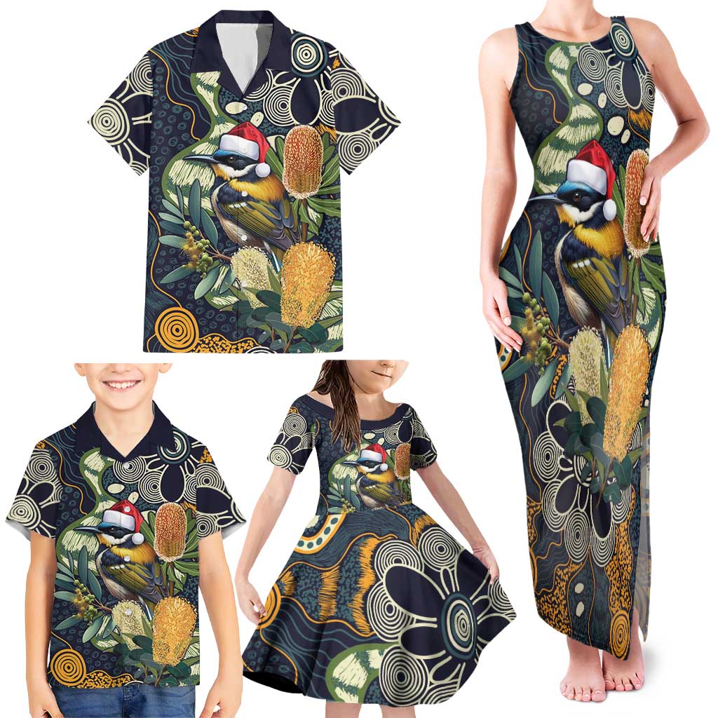 Aussie Honeyeaters Banksia Christmas Family Matching Tank Maxi Dress and Hawaiian Shirt Aboriginal Dots Painting Blue Motif - Aussie Hoodie