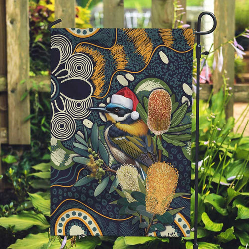Aussie Honeyeaters Banksia Christmas Garden Flag Aboriginal Dots Painting Blue Motif - Aussie Hoodie