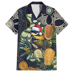 Aussie Honeyeaters Banksia Christmas Hawaiian Shirt Aboriginal Dots Painting Blue Motif - Aussie Hoodie