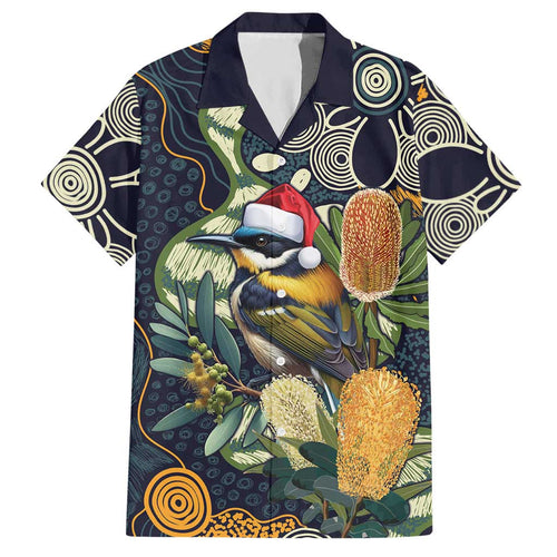 Aussie Honeyeaters Banksia Christmas Hawaiian Shirt Aboriginal Dots Painting Blue Motif - Aussie Hoodie
