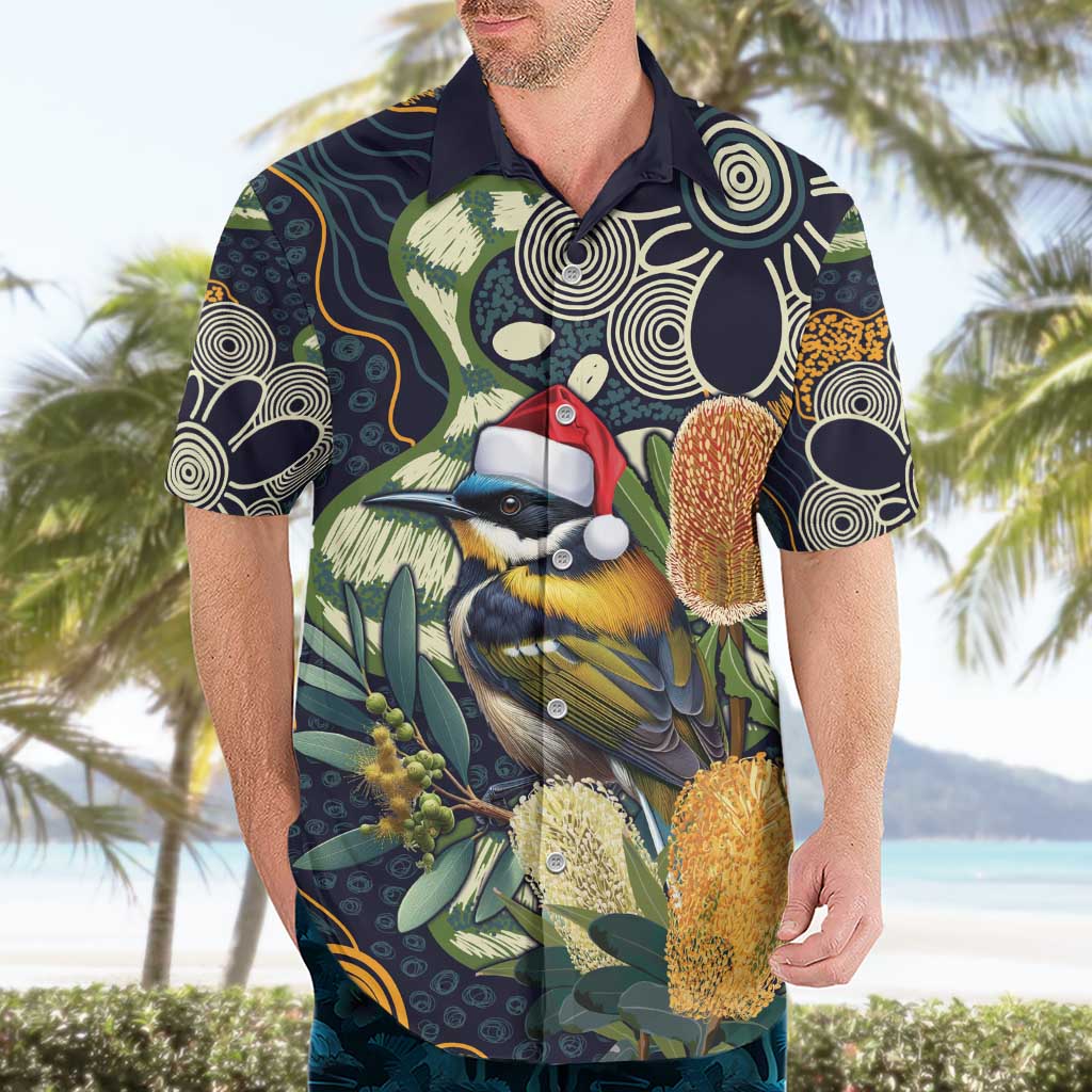 Aussie Honeyeaters Banksia Christmas Hawaiian Shirt Aboriginal Dots Painting Blue Motif - Aussie Hoodie