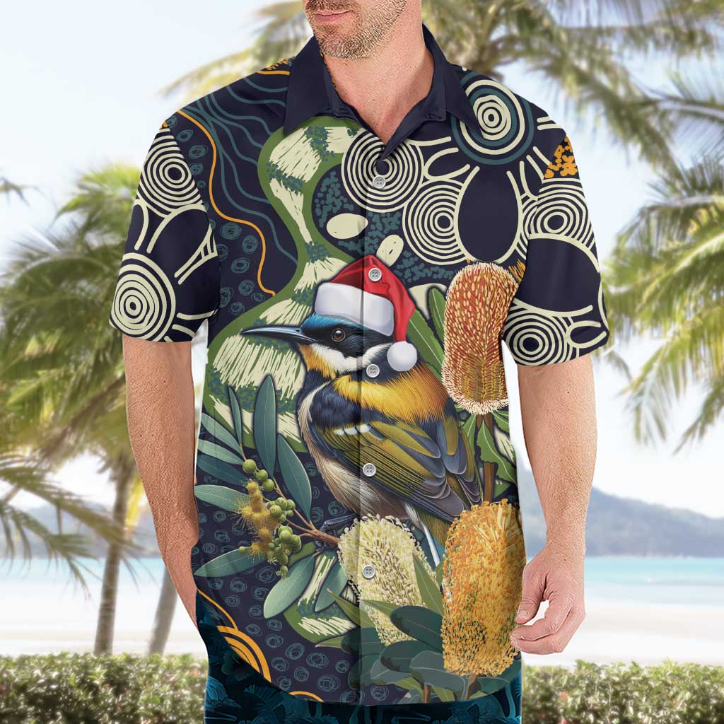Aussie Honeyeaters Banksia Christmas Hawaiian Shirt Aboriginal Dots Painting Blue Motif - Aussie Hoodie