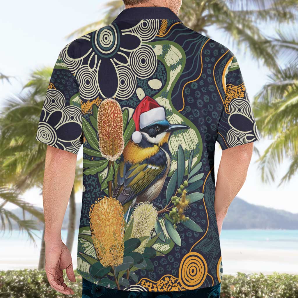 Aussie Honeyeaters Banksia Christmas Hawaiian Shirt Aboriginal Dots Painting Blue Motif - Aussie Hoodie