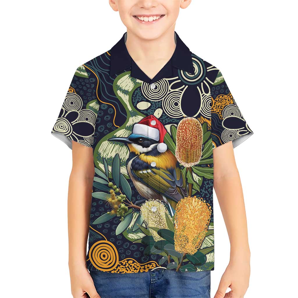 Aussie Honeyeaters Banksia Christmas Hawaiian Shirt Aboriginal Dots Painting Blue Motif - Aussie Hoodie