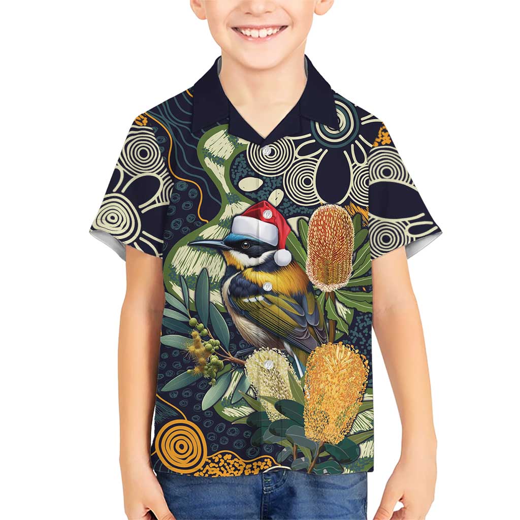 Aussie Honeyeaters Banksia Christmas Hawaiian Shirt Aboriginal Dots Painting Blue Motif - Aussie Hoodie