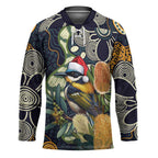 Aussie Honeyeaters Banksia Christmas Hockey Jersey Aboriginal Dots Painting Blue Motif - Aussie Hoodie