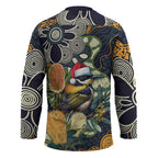 Aussie Honeyeaters Banksia Christmas Hockey Jersey Aboriginal Dots Painting Blue Motif - Aussie Hoodie
