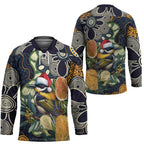 Aussie Honeyeaters Banksia Christmas Hockey Jersey Aboriginal Dots Painting Blue Motif - Aussie Hoodie