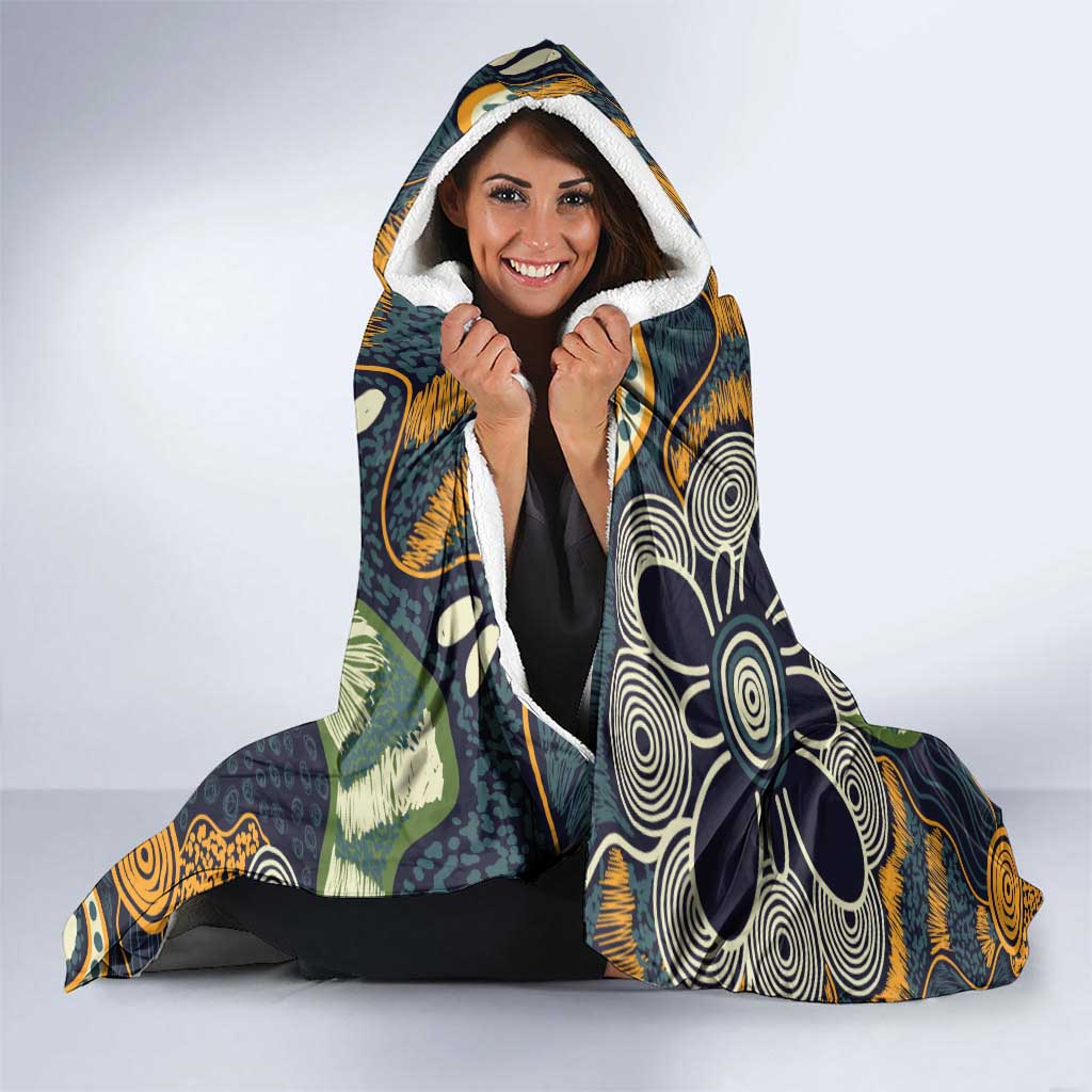 Aussie Honeyeaters Banksia Christmas Hooded Blanket Aboriginal Dots Painting Blue Motif - Aussie Hoodie