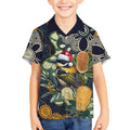 Aussie Honeyeaters Banksia Christmas Kid Hawaiian Shirt Aboriginal Dots Painting Blue Motif - Aussie Hoodie