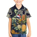 Aussie Honeyeaters Banksia Christmas Kid Hawaiian Shirt Aboriginal Dots Painting Blue Motif - Aussie Hoodie