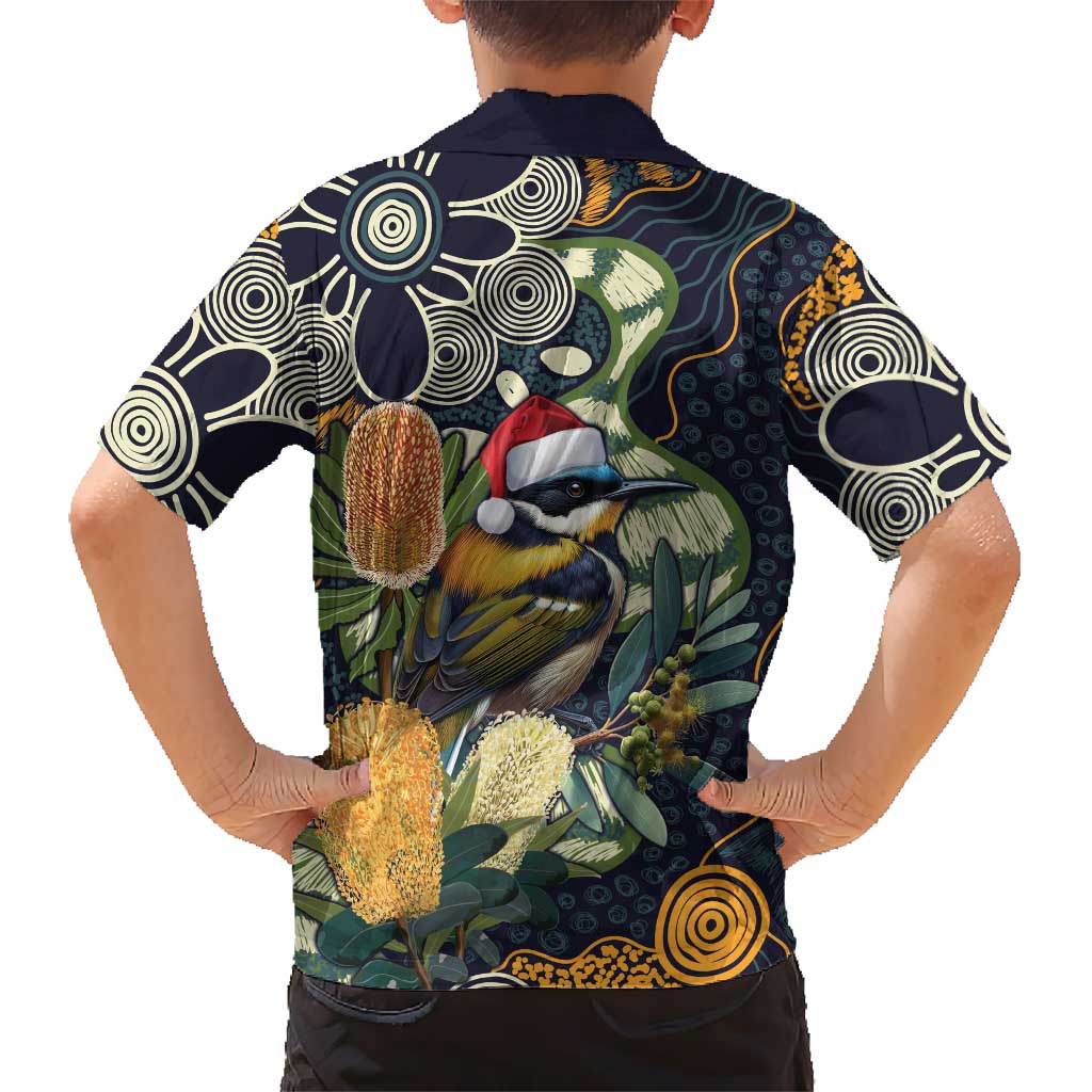 Aussie Honeyeaters Banksia Christmas Kid Hawaiian Shirt Aboriginal Dots Painting Blue Motif - Aussie Hoodie