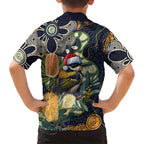 Aussie Honeyeaters Banksia Christmas Kid Hawaiian Shirt Aboriginal Dots Painting Blue Motif - Aussie Hoodie