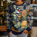 Aussie Honeyeaters Banksia Christmas Kid Ugly Christmas Sweater Aboriginal Dots Painting Blue Motif - Aussie Hoodie