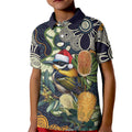Aussie Honeyeaters Banksia Christmas Kid Polo Shirt Aboriginal Dots Painting Blue Motif - Aussie Hoodie