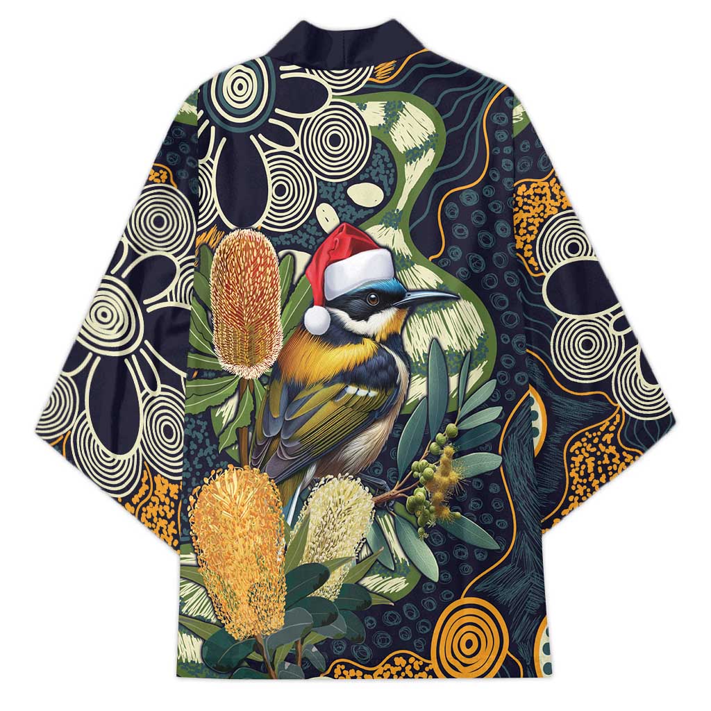 Aussie Honeyeaters Banksia Christmas Kimono Aboriginal Dots Painting Blue Motif - Aussie Hoodie