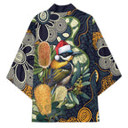 Aussie Honeyeaters Banksia Christmas Kimono Aboriginal Dots Painting Blue Motif - Aussie Hoodie