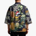 Aussie Honeyeaters Banksia Christmas Kimono Aboriginal Dots Painting Blue Motif - Aussie Hoodie