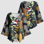Aussie Honeyeaters Banksia Christmas Kimono Sleeve Blouse Aboriginal Dots Painting Blue Motif - Aussie Hoodie