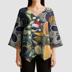 Aussie Honeyeaters Banksia Christmas Kimono Sleeve Blouse Aboriginal Dots Painting Blue Motif - Aussie Hoodie