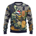 Aussie Honeyeaters Banksia Christmas Ugly Christmas Sweater Aboriginal Dots Painting Blue Motif - Aussie Hoodie