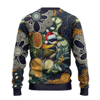 Aussie Honeyeaters Banksia Christmas Ugly Christmas Sweater Aboriginal Dots Painting Blue Motif - Aussie Hoodie