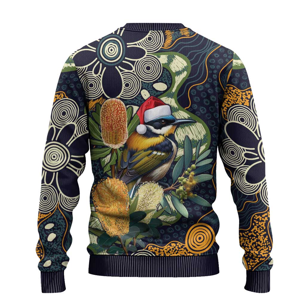 Aussie Honeyeaters Banksia Christmas Ugly Christmas Sweater Aboriginal Dots Painting Blue Motif - Aussie Hoodie