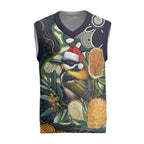 Aussie Honeyeaters Banksia Christmas Knitted V-Neck Vest Aboriginal Dots Painting Blue Motif - Aussie Hoodie
