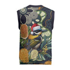 Aussie Honeyeaters Banksia Christmas Knitted V-Neck Vest Aboriginal Dots Painting Blue Motif - Aussie Hoodie
