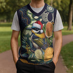 Aussie Honeyeaters Banksia Christmas Knitted V-Neck Vest Aboriginal Dots Painting Blue Motif - Aussie Hoodie