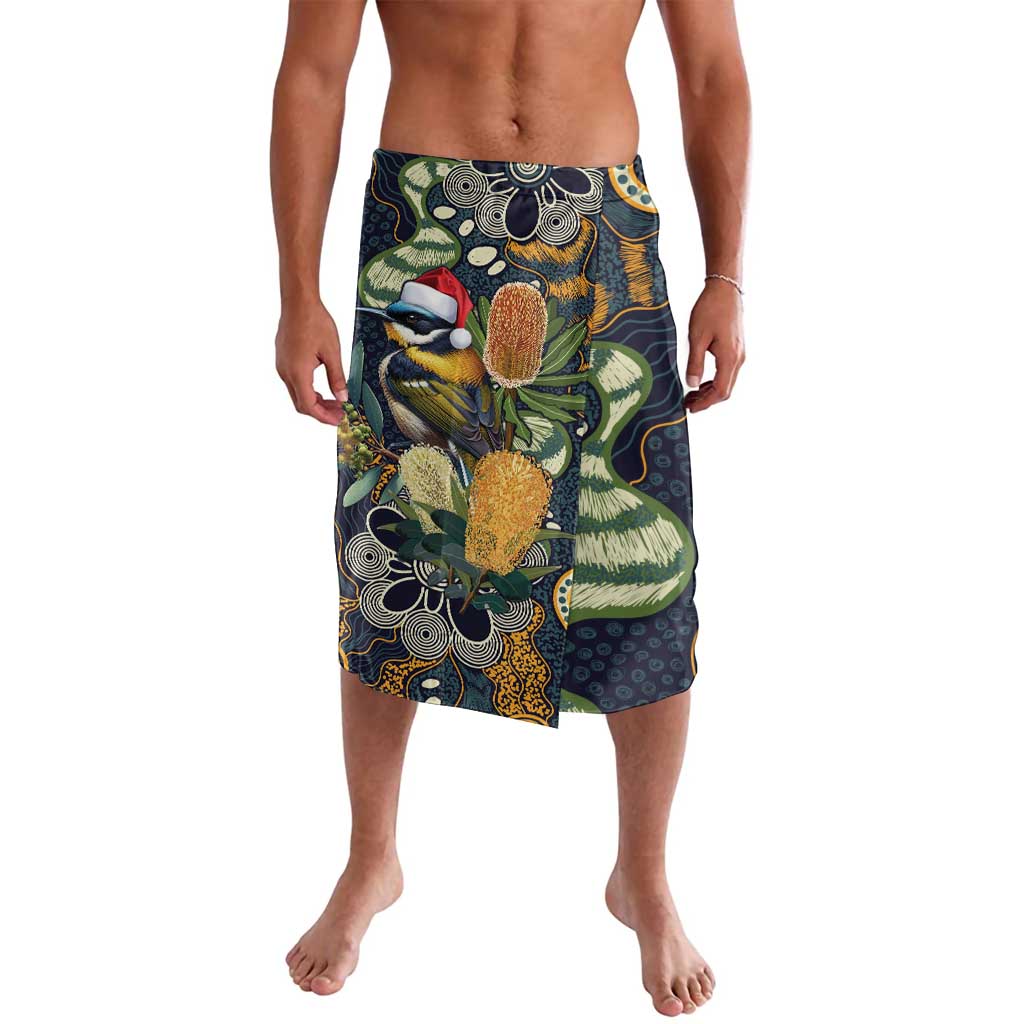 Aussie Honeyeaters Banksia Christmas Lavalava Aboriginal Dots Painting Blue Motif - Aussie Hoodie