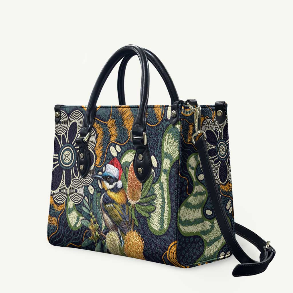 Aussie Honeyeaters Banksia Christmas Leather Bag Aboriginal Dots Painting Blue Motif - Aussie Hoodie