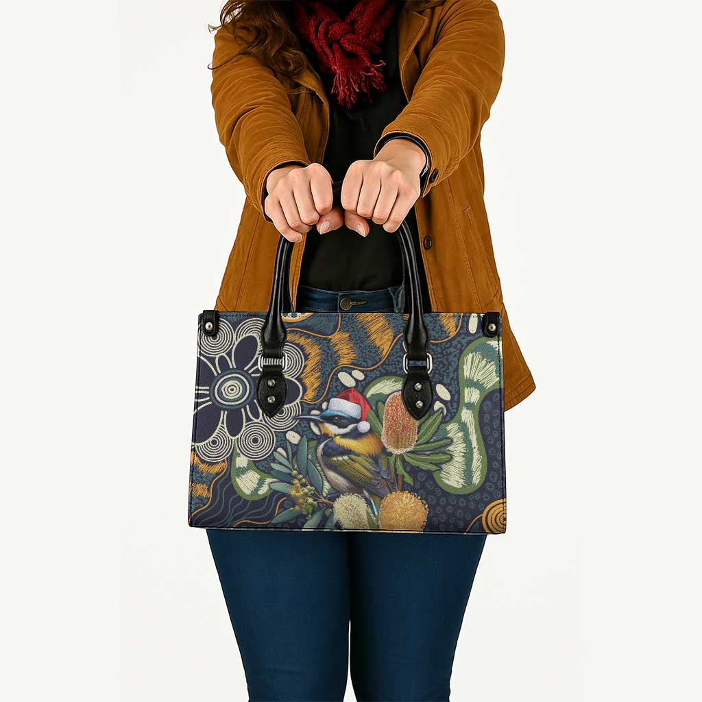 Aussie Honeyeaters Banksia Christmas Leather Bag Aboriginal Dots Painting Blue Motif - Aussie Hoodie
