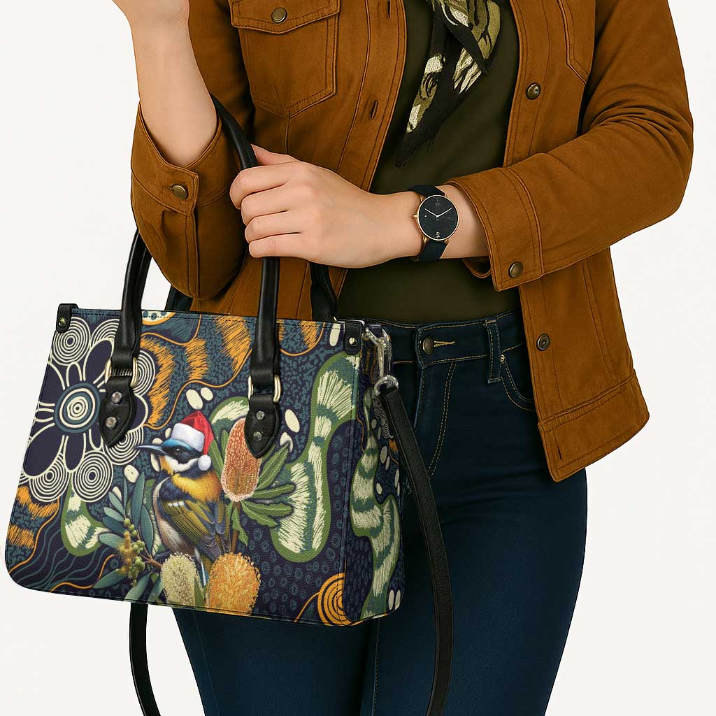 Aussie Honeyeaters Banksia Christmas Leather Bag Aboriginal Dots Painting Blue Motif - Aussie Hoodie