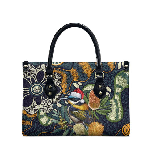 Aussie Honeyeaters Banksia Christmas Leather Bag Aboriginal Dots Painting Blue Motif - Aussie Hoodie