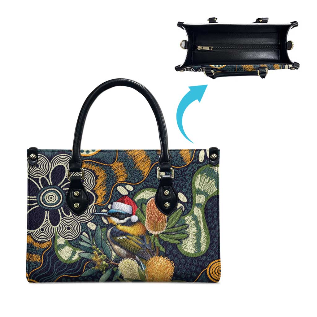 Aussie Honeyeaters Banksia Christmas Leather Bag Aboriginal Dots Painting Blue Motif - Aussie Hoodie