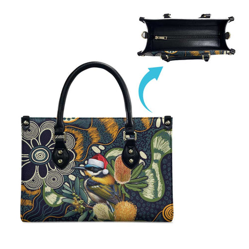 Aussie Honeyeaters Banksia Christmas Leather Bag Aboriginal Dots Painting Blue Motif - Aussie Hoodie