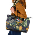 Aussie Honeyeaters Banksia Christmas Leather Tote Bag Aboriginal Dots Painting Blue Motif - Aussie Hoodie
