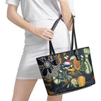 Aussie Honeyeaters Banksia Christmas Leather Tote Bag Aboriginal Dots Painting Blue Motif - Aussie Hoodie