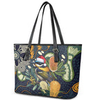 Aussie Honeyeaters Banksia Christmas Leather Tote Bag Aboriginal Dots Painting Blue Motif - Aussie Hoodie