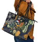 Aussie Honeyeaters Banksia Christmas Leather Tote Bag Aboriginal Dots Painting Blue Motif - Aussie Hoodie